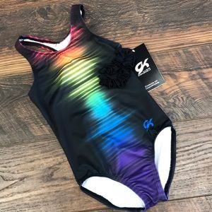 Racer back gymnastics leotard with scrunchie